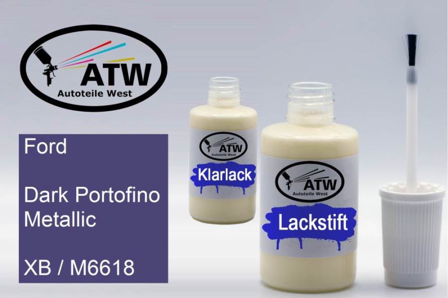 Ford, Dark Portofino Metallic, XB / M6618: 20ml Lackstift + 20ml Klarlack - Set, von ATW Autoteile West.